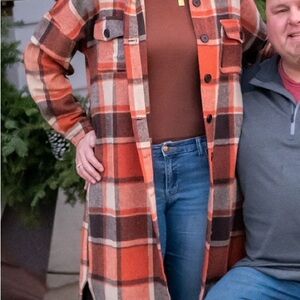 Orange Brown Plaid Shacket - M